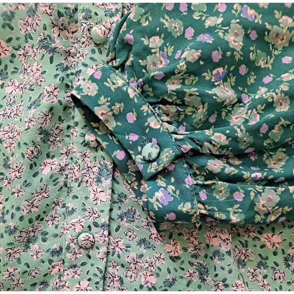 Zara Button Front Top Multi Mint Green White Floral Medium - Picture 7 of 7